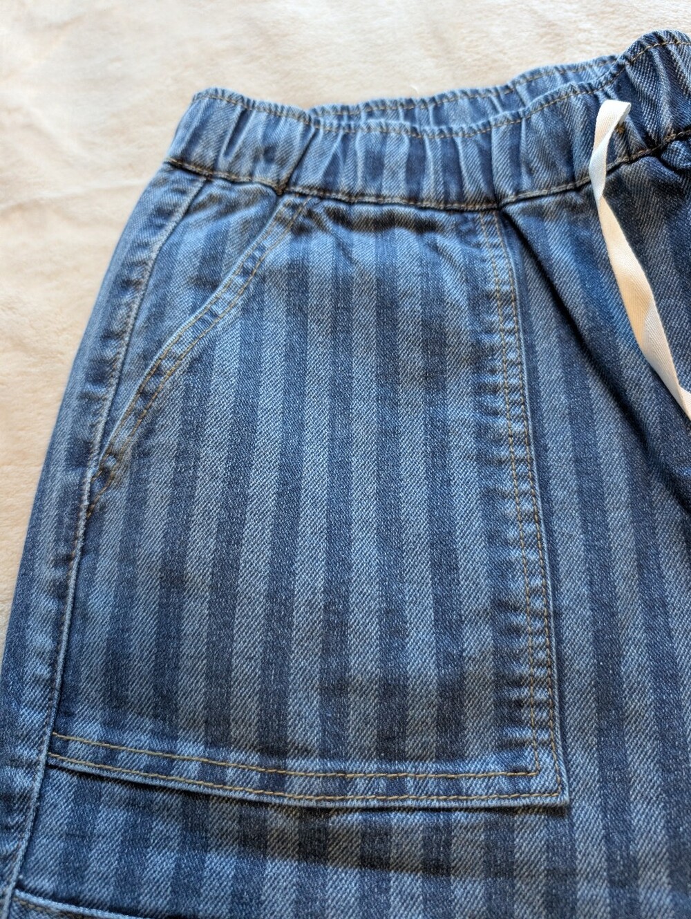 Flamingals Striped Drawstring Elastic High Rise Denim Bermuda Shorts NWT Large - Picture 6 of 12